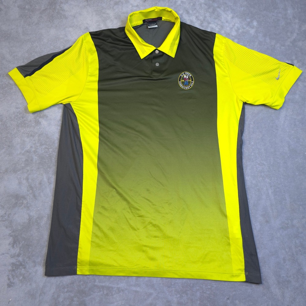 Nike Tiger Woods Golf Polo Mens L Yellow 2014 US Open Pinehurst 639049-307 Sport